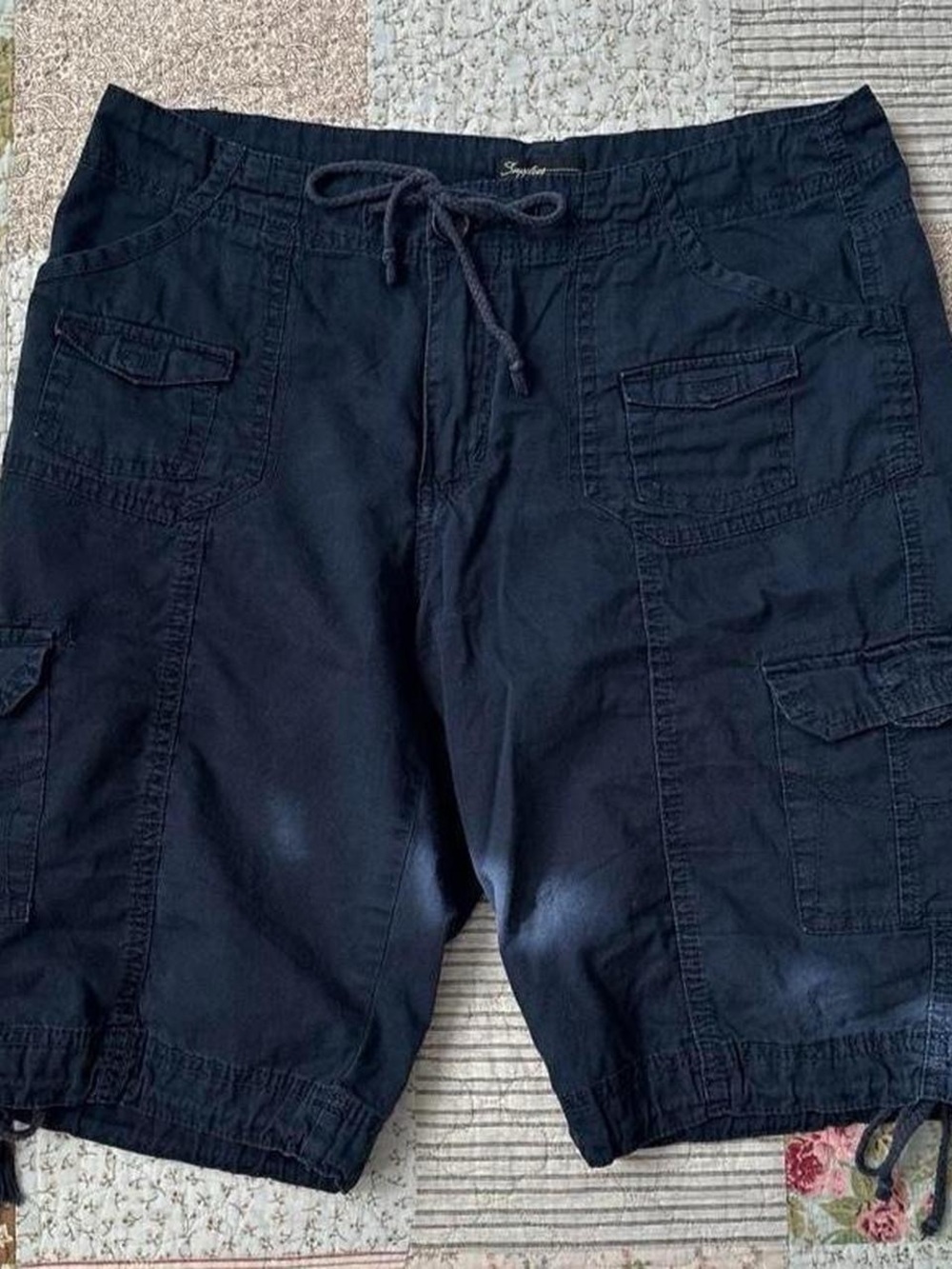 Supplies navy blue tie-waist cargo shorts
